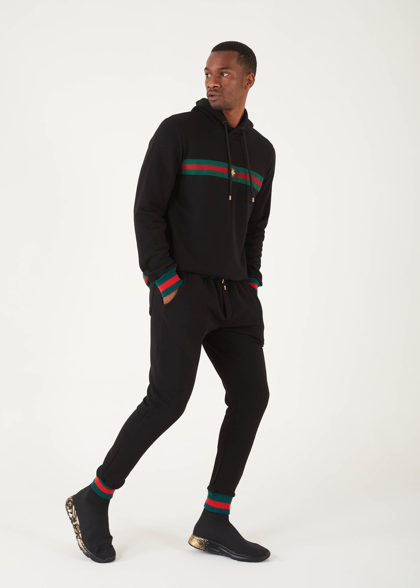 Men's Black & Green Stripe Pull Over Sweat Suit | SETS