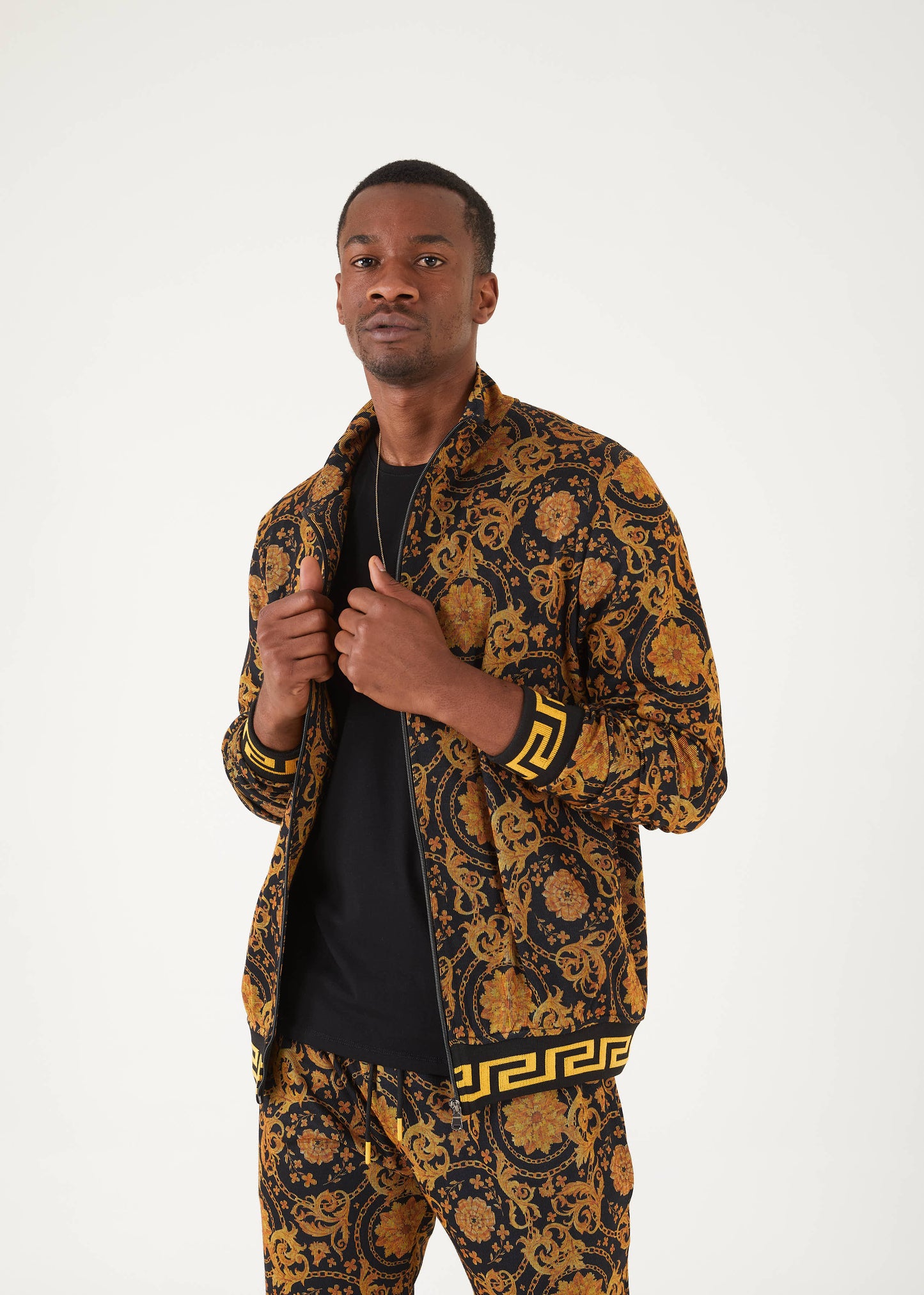 Men's Black Printed Sweat Suit | SETS