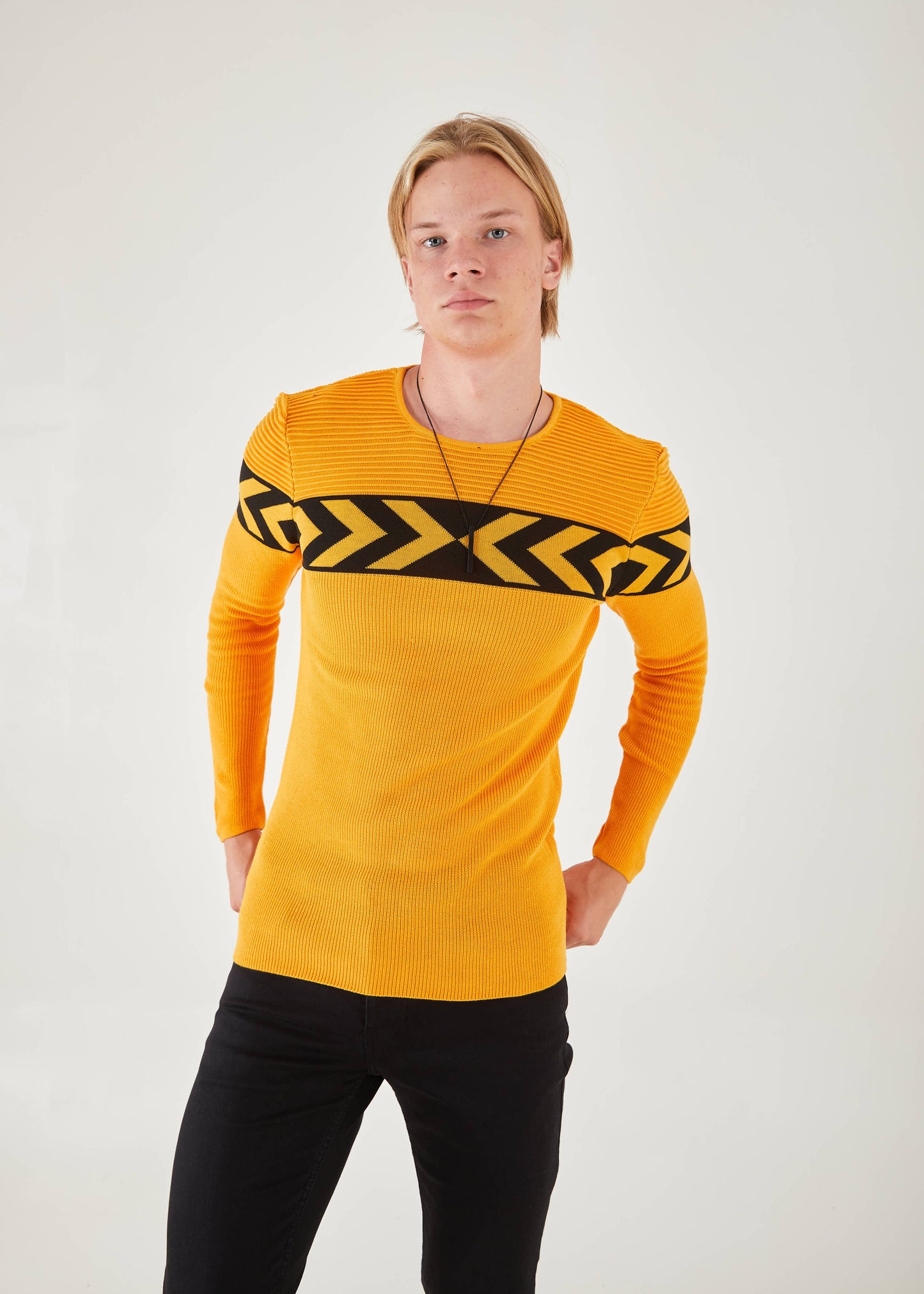 Men's Slim Fit Yellow Sweater | Black Arrows