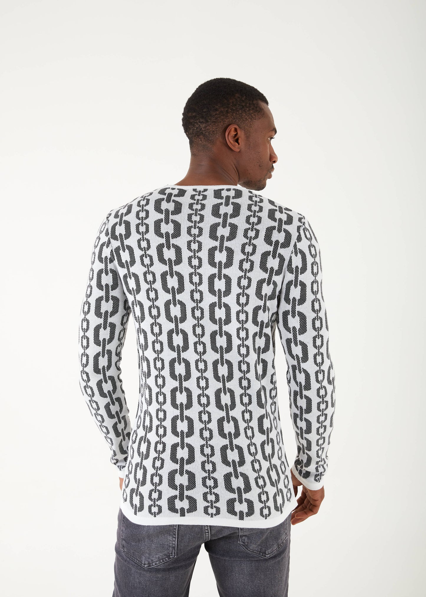 Men's Slim Fit White Sweater | Chains Downwards