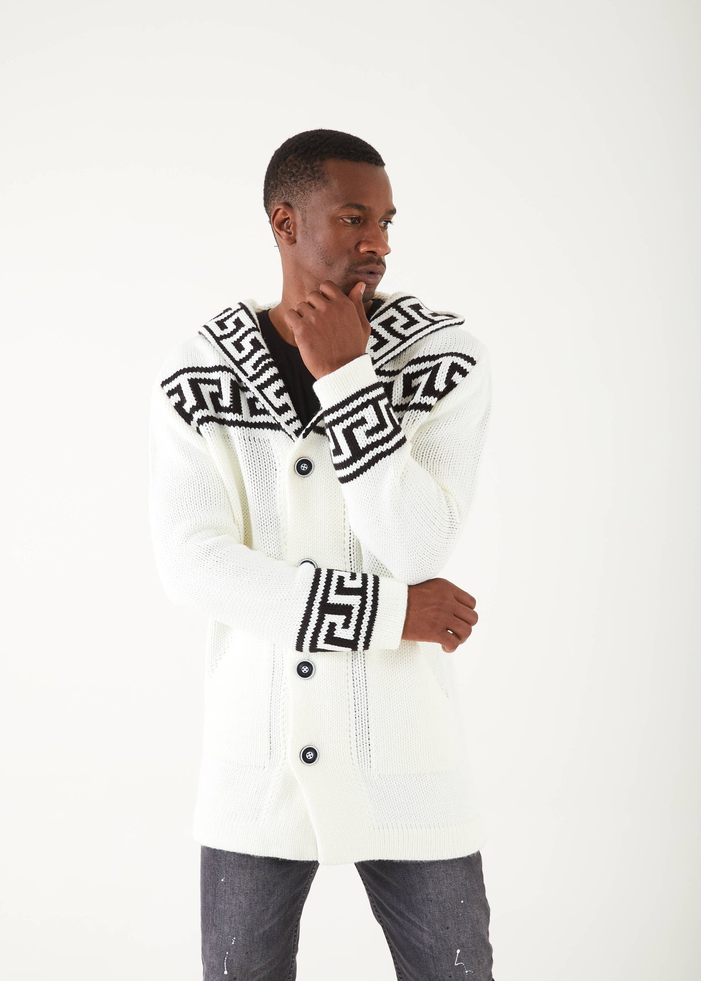 Men's White Boxed Long Sweaters | Hoodie