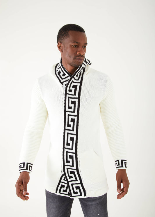 Men's White Boxed Stripe Fashion Long Sweaters | Hoodie