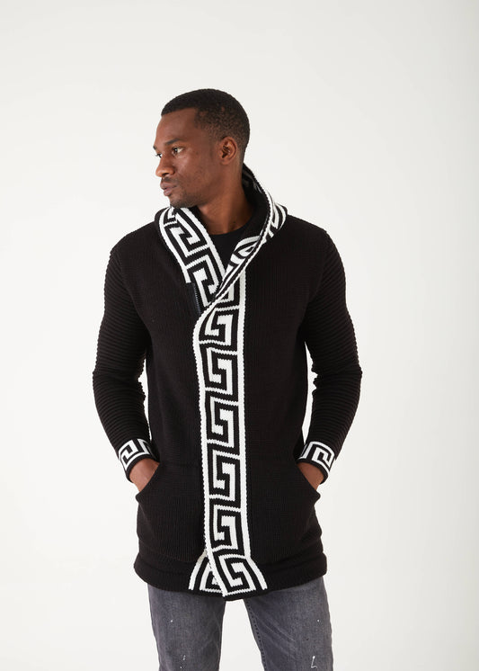 Men's Black Boxed Stripe Fashion Long Sweaters | Hoodie
