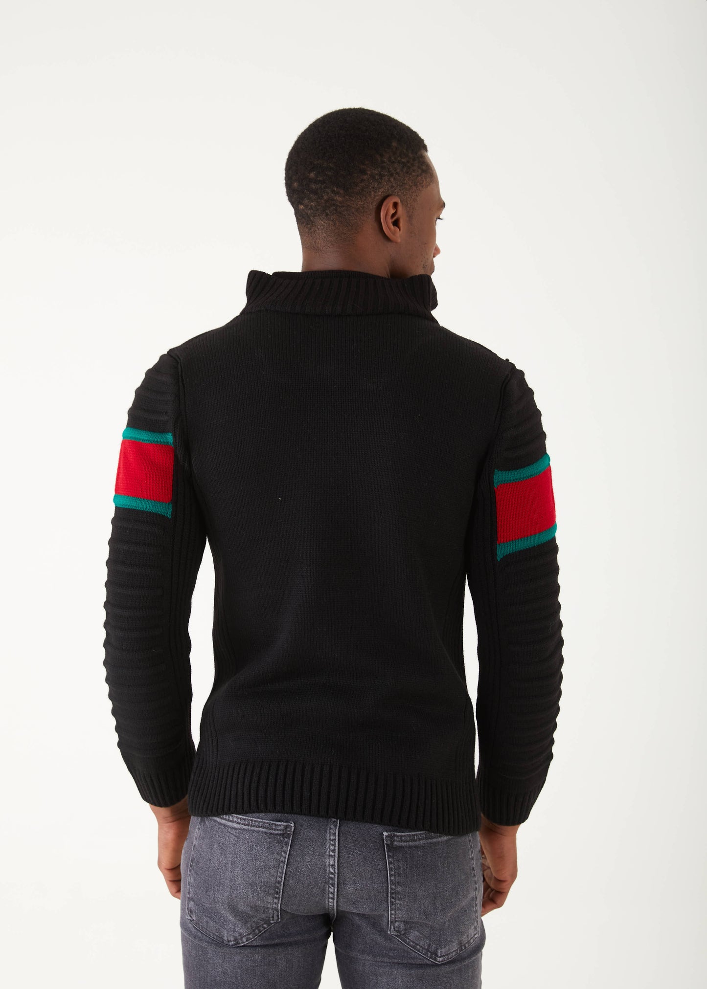 Men's Black Pullover Sweater | Green & Red Stripe