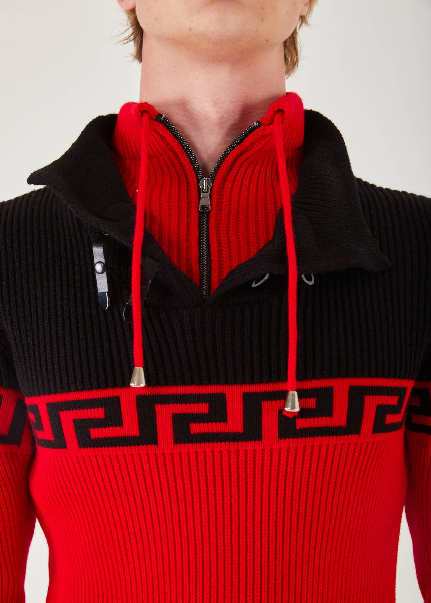 Men's Black & Red Pullover Sweater | Meander Print