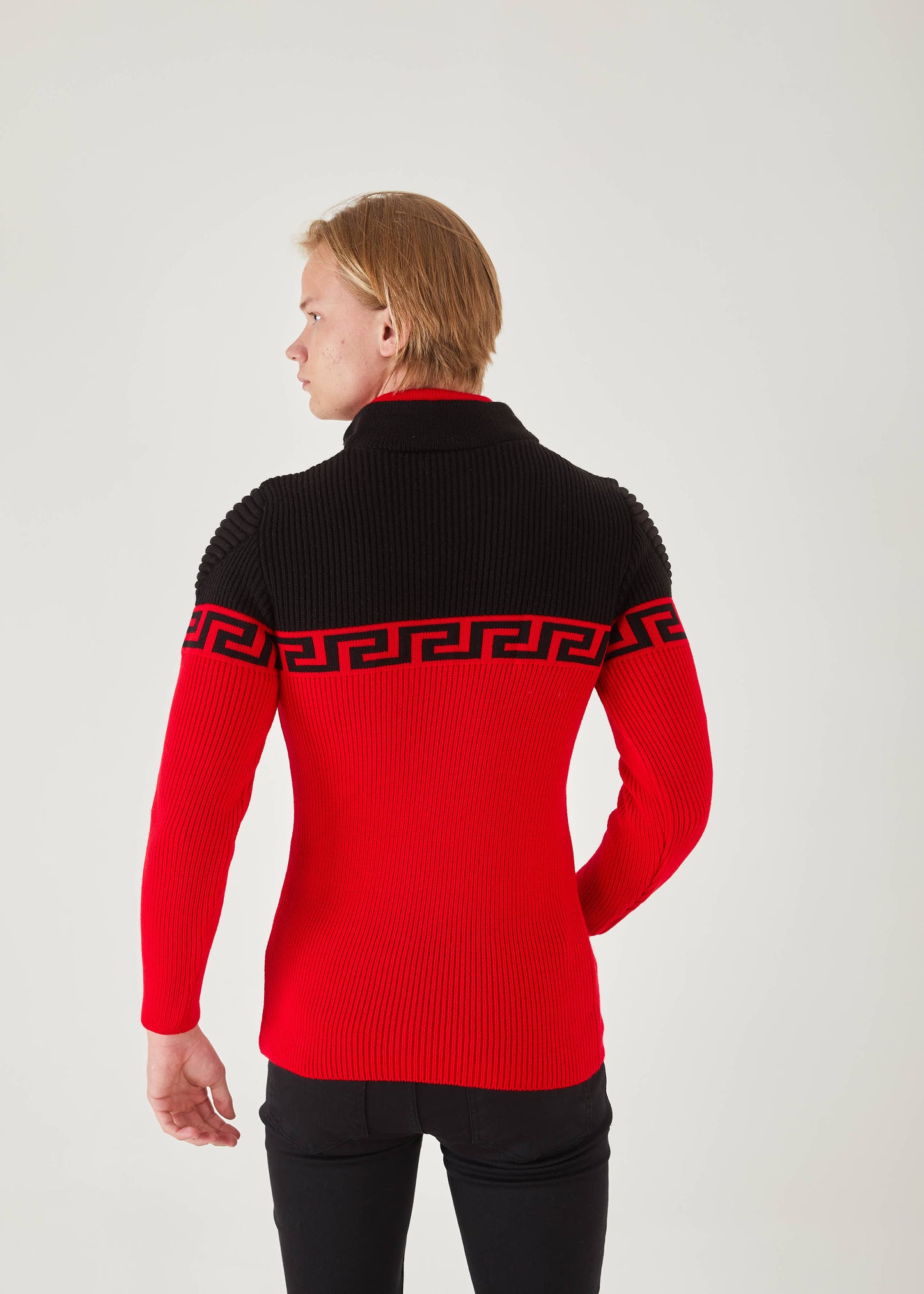 Men's Black & Red Pullover Sweater | Meander Print