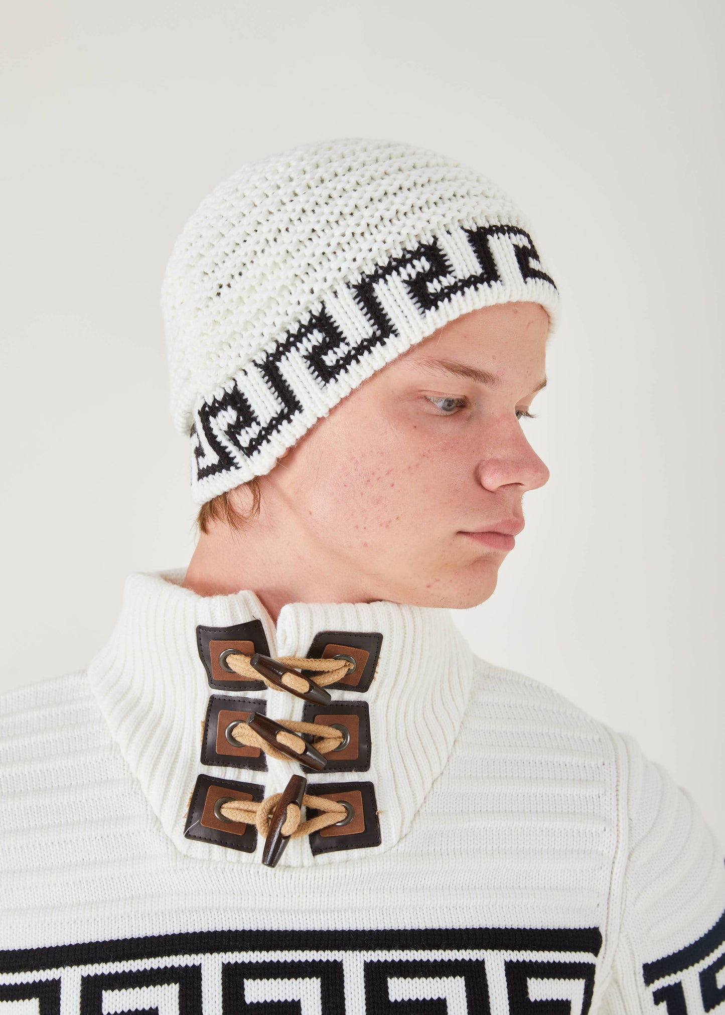 Men's White & Black Stripe Pullover Sweater | Meander Print