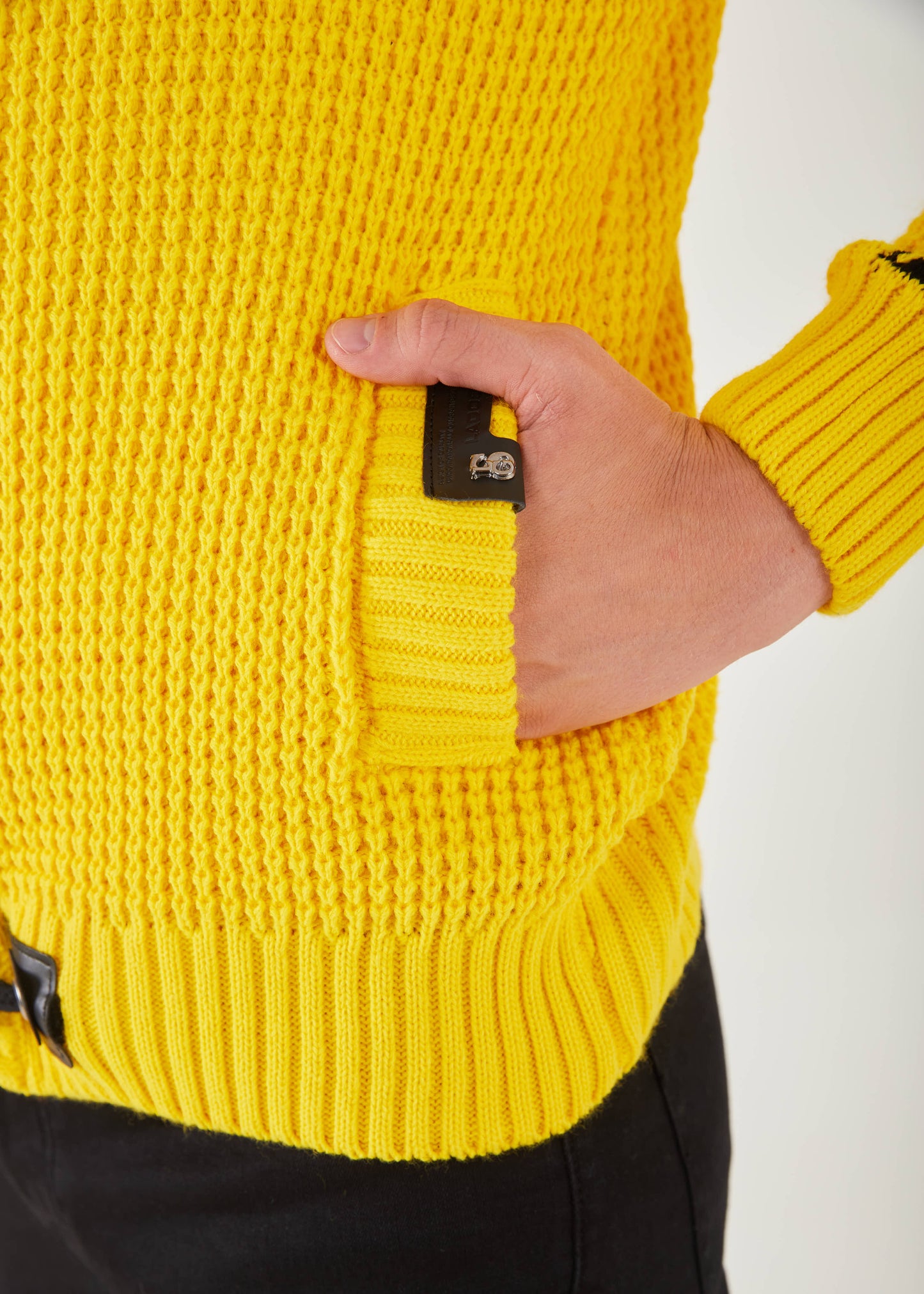 Men's Yellow Button Up Sweater | Meander Print