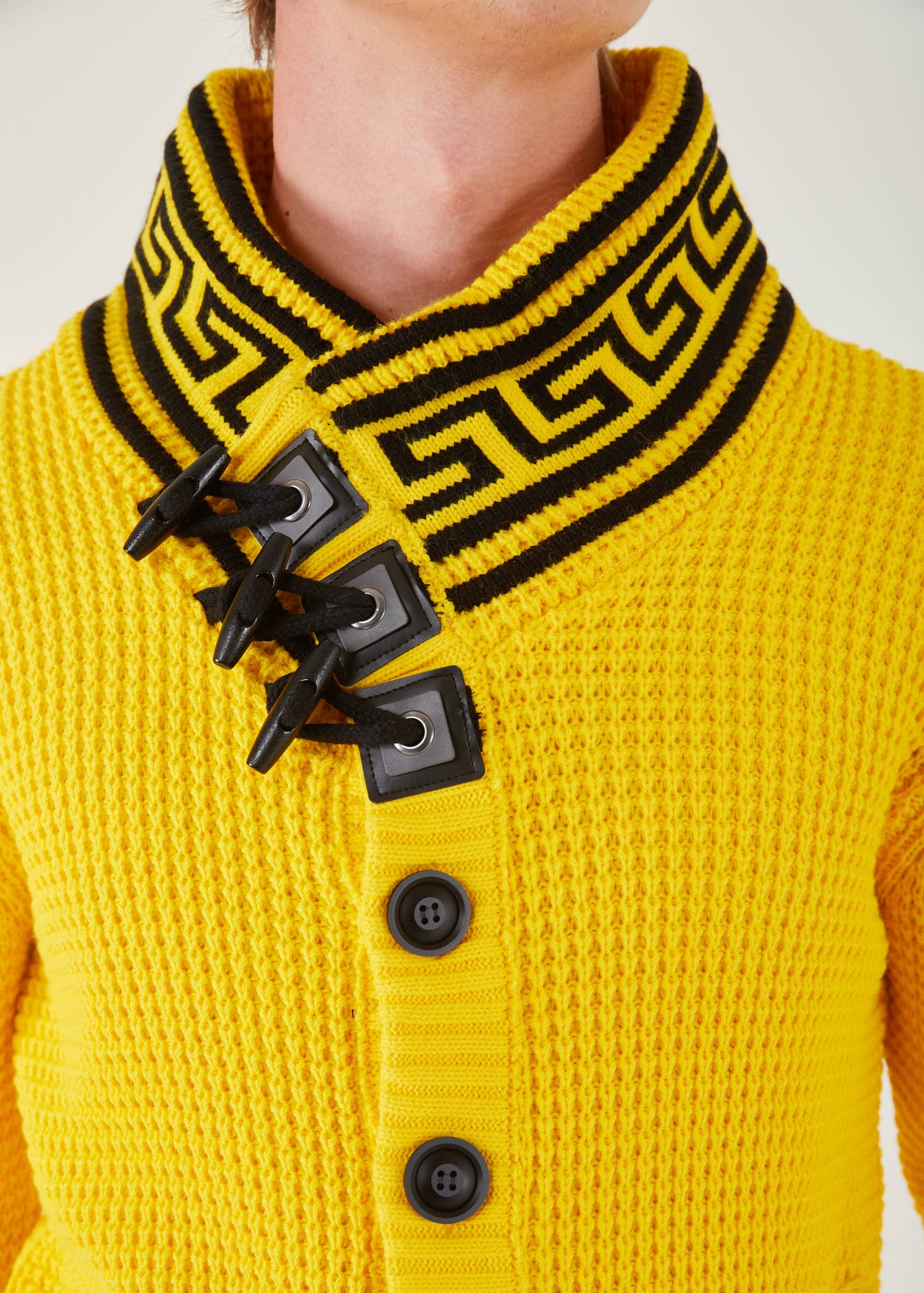 Men's Yellow Button Up Sweater | Meander Print
