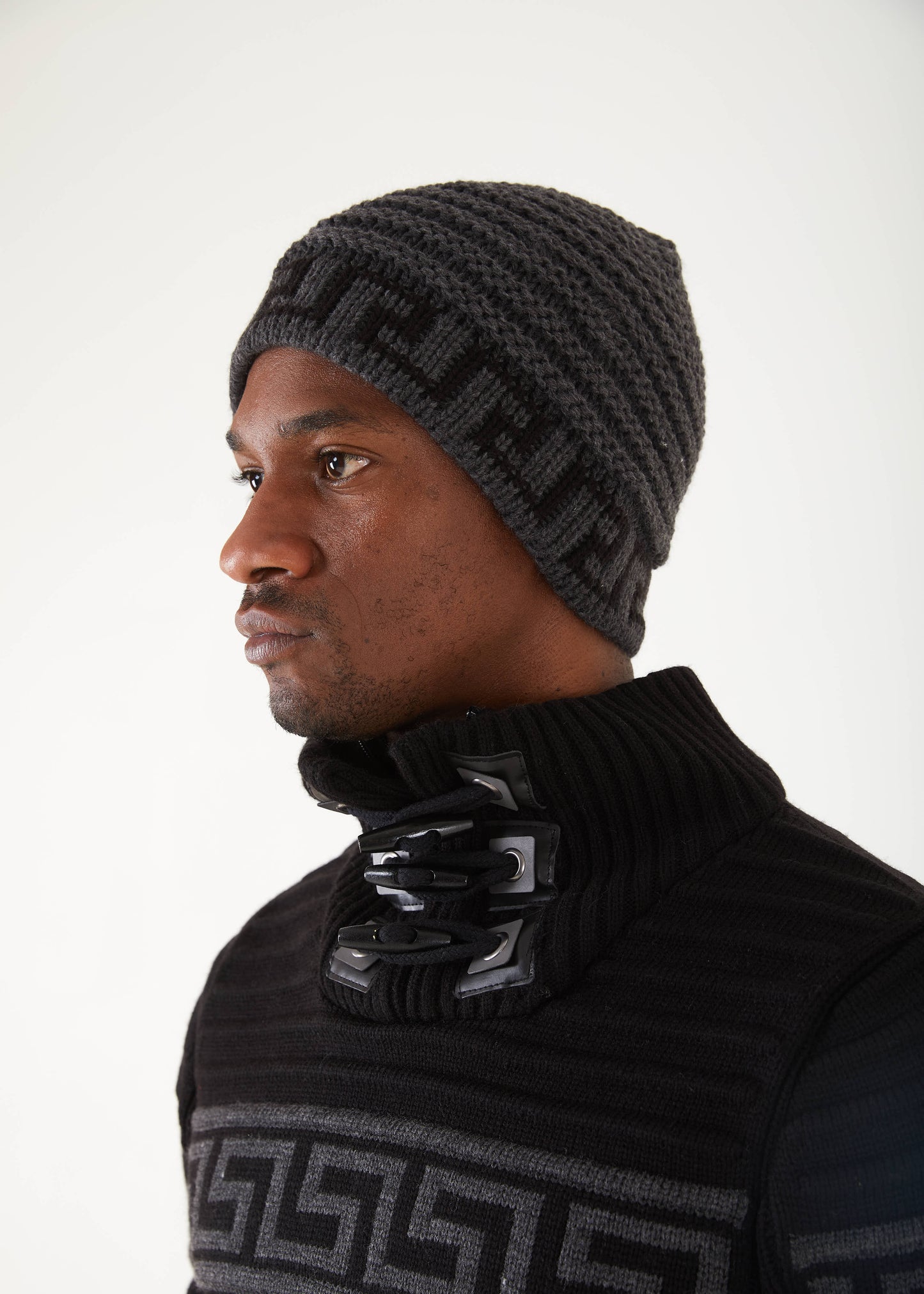 Men's Black & Grey Stripe Pullover Sweater | Meander Print