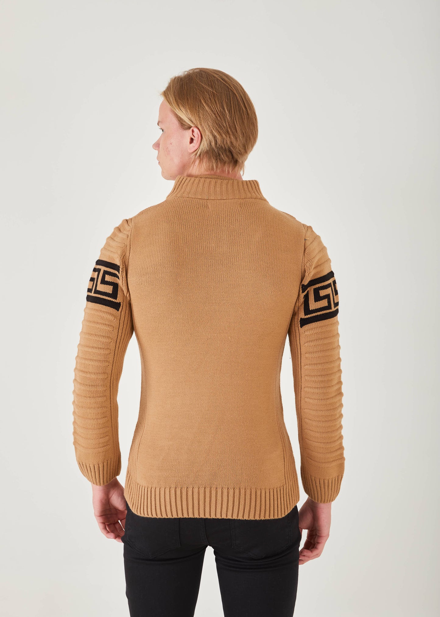 Men's Khaki Stripe Pullover Sweater | Meander Print