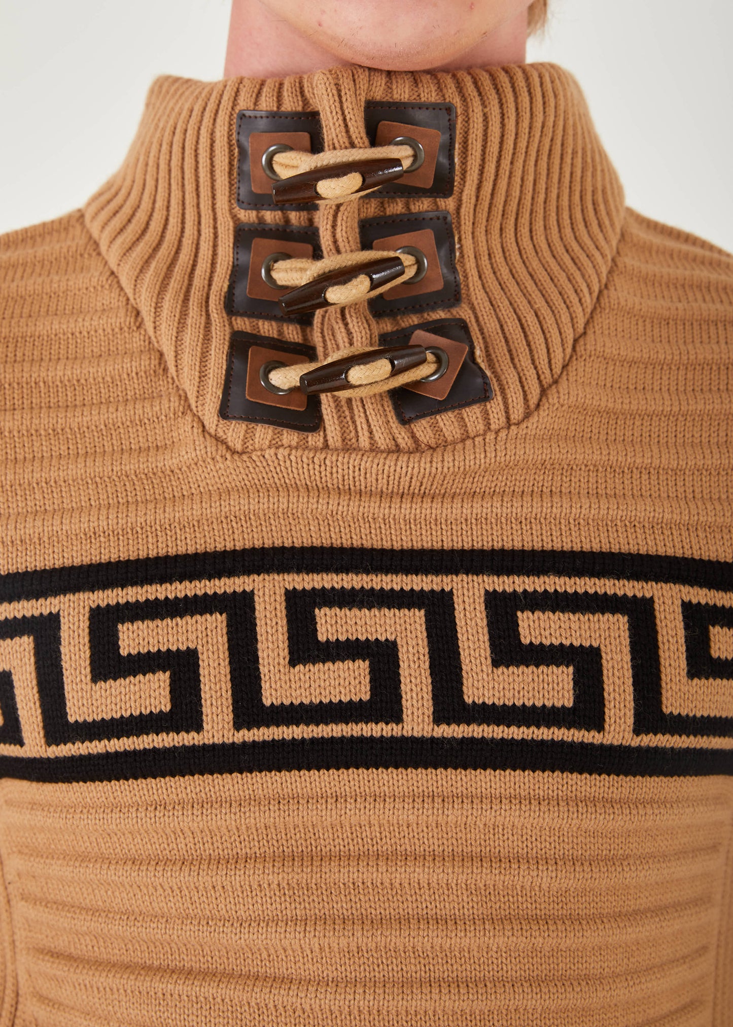 Men's Khaki Stripe Pullover Sweater | Meander Print