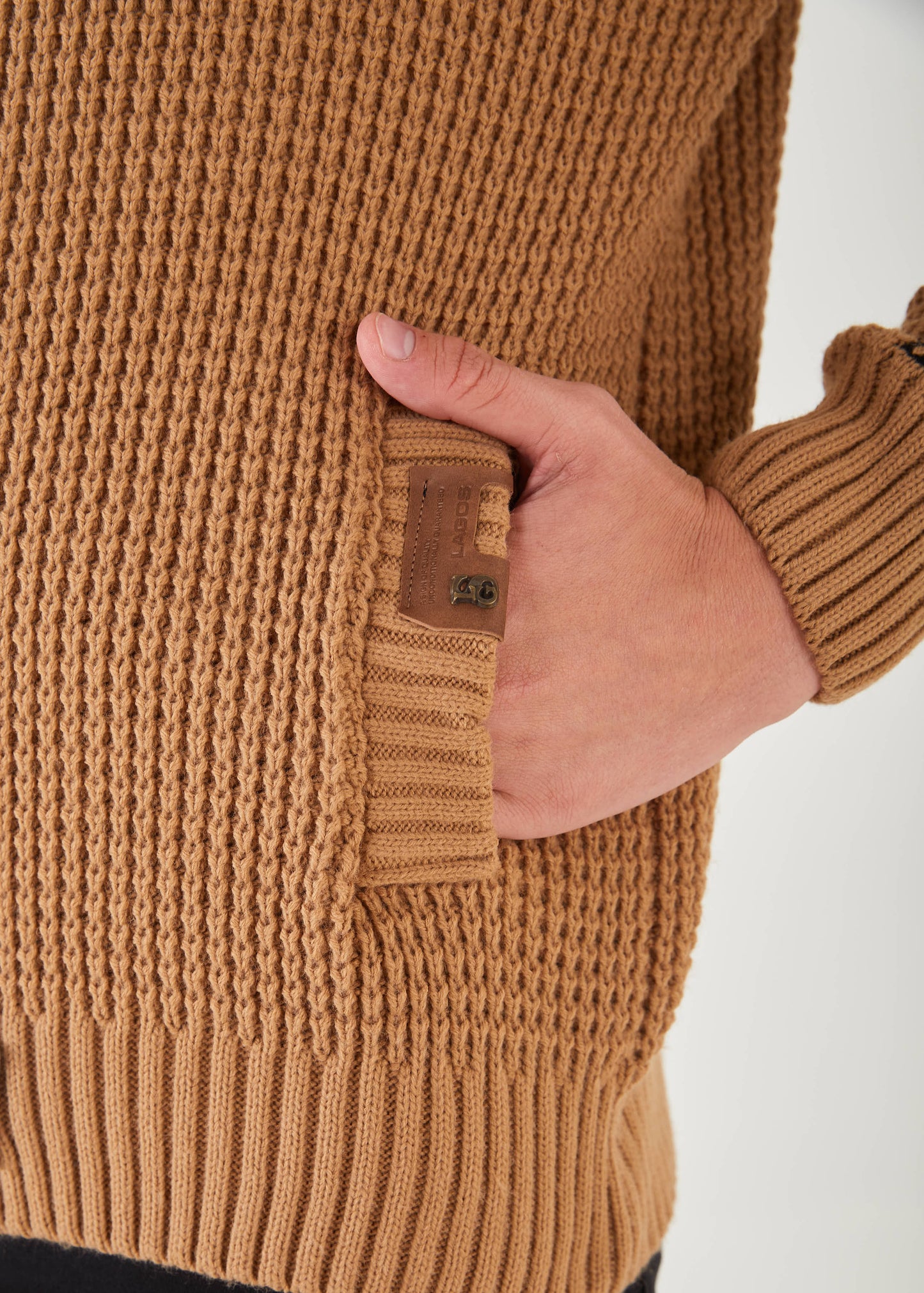 Men's Khaki Button Up Sweater | Meander Print