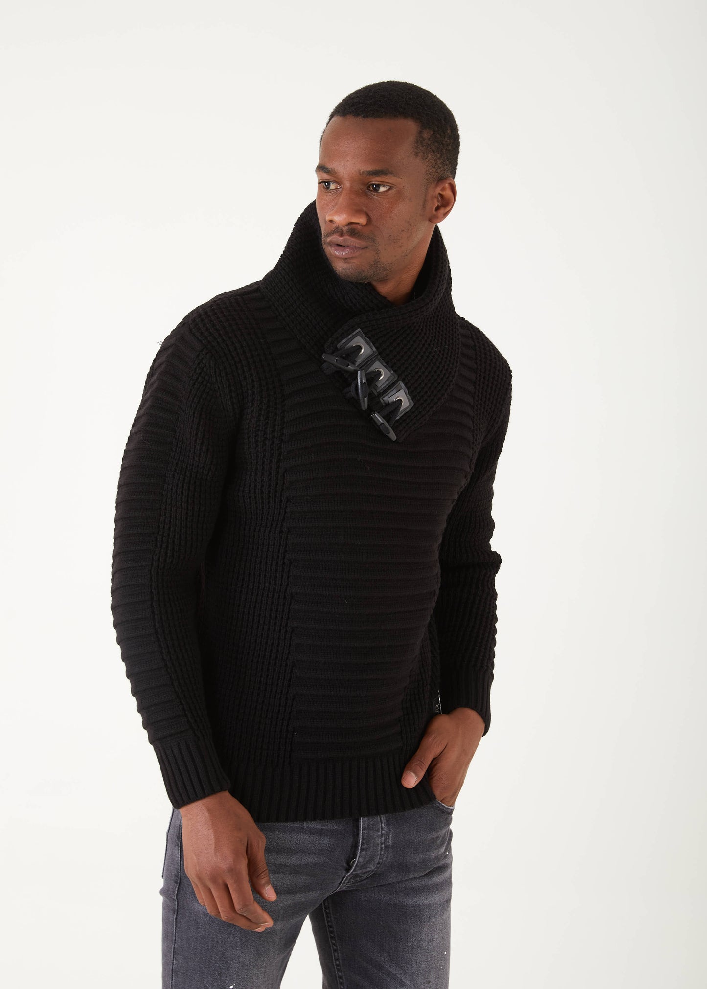 Men's Black Stripe Pullover Sweater | Solid