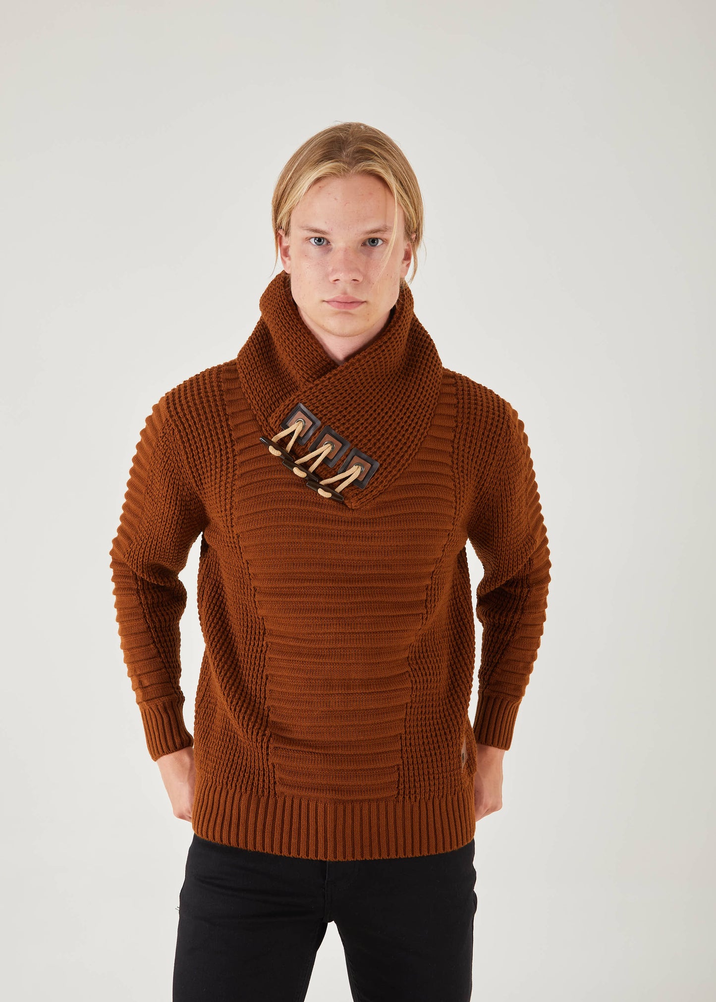 Men's Black Knitted Stripe Pullover Sweater | Solid