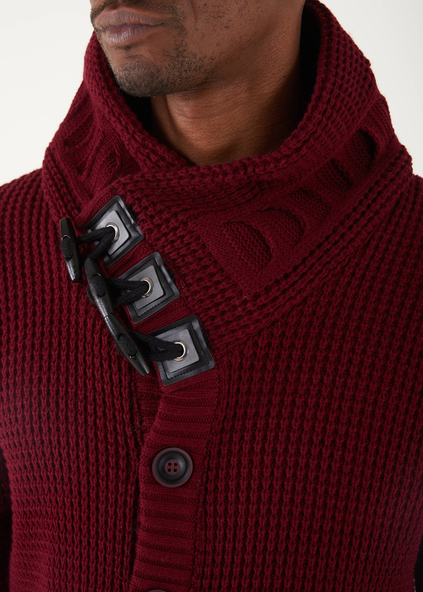 Men's Burgundy Button Up Sweater | Solid Striped