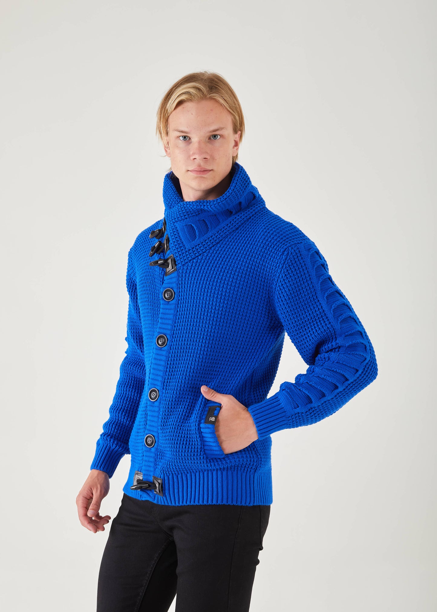 Men's Royal Button Up Sweater | Solid Striped
